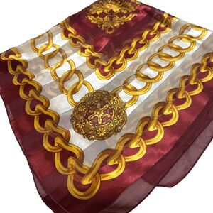 Women’s Burgundy & Gold Scarf 34"x40" Polyester Sheer Versatile Accessory